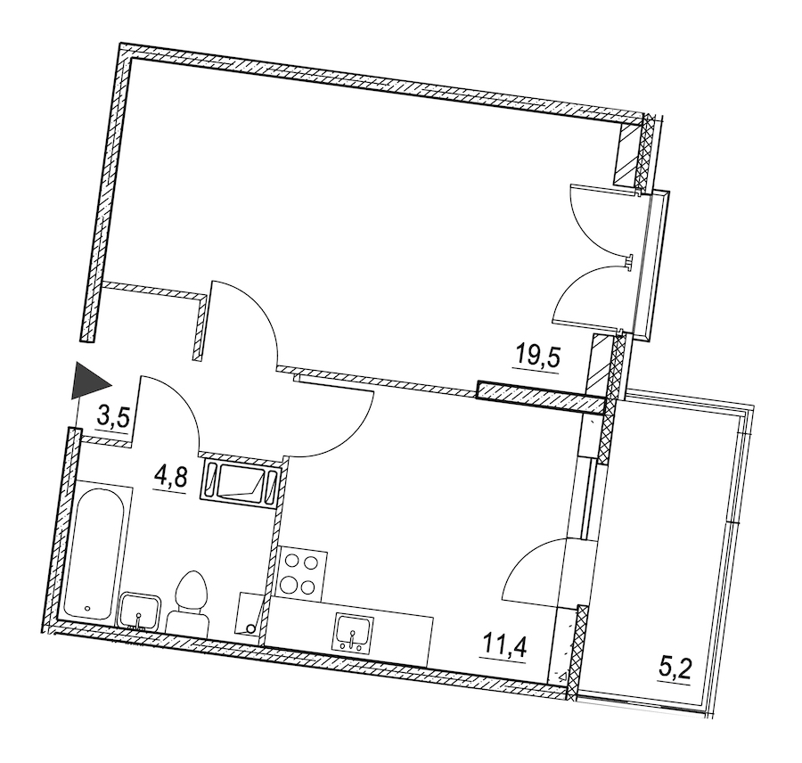 1-комнатная квартира 40.8 м², 3/8 эт., ЖК «Квартал Che»